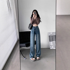 哥家商场同款女装2025秋新款阔腿牛仔裤高腰时尚直筒宽松阔腿裤