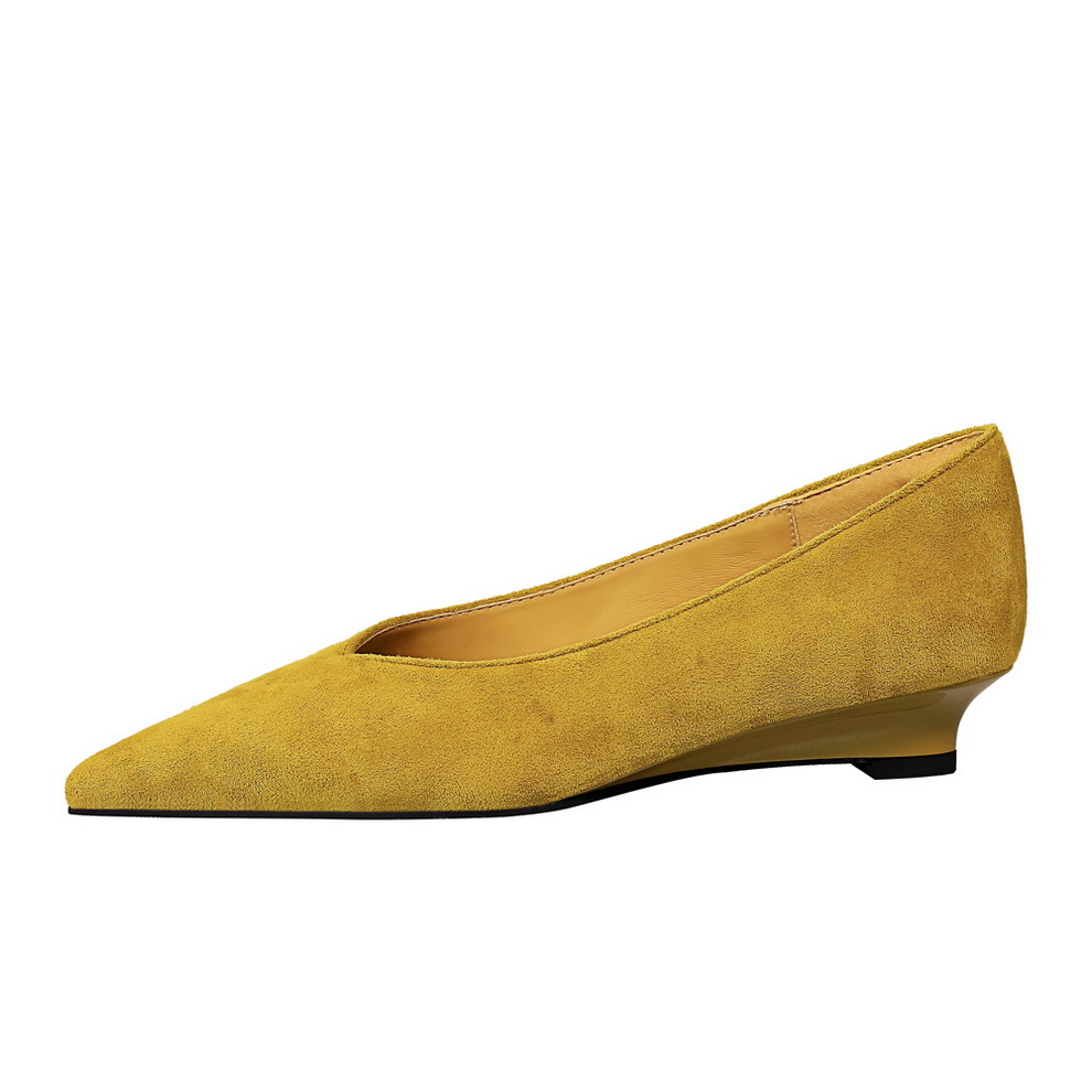 6300 Korean-style Fashionable Low-heeled , Pointed Toe, Shallow V-cut, High-end Suede Professional Wedge Shoes For_vogvips.com