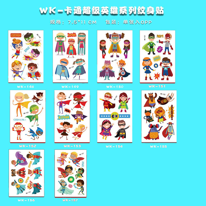 Children's Superman Temporary Tattoo Sticker Kids Party Party Creative Cartoon Hero Character Series Tattoo Sticker