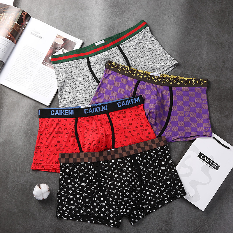 Men's Modal Mid-Waist Breathable Boxer Briefs with Printed Trendy Personality Design, Comfortable and Oversized Men's Modal Mid-Waist Breathable Boxer Briefs with Printed Trendy Personality Design, Comfortable and Oversized