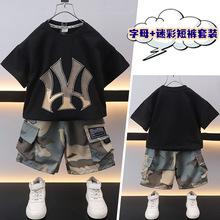 跨境童装男童夏装迷彩短裤套装2025夏季新款痞帅宝宝短袖两件套潮