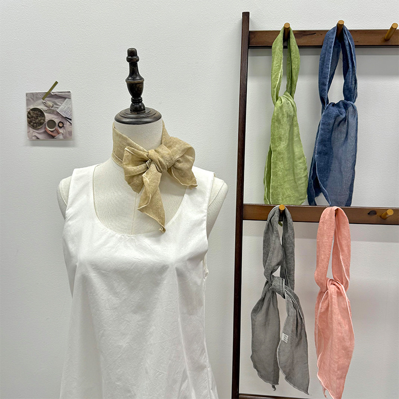 Pañuelo de seda, tira larga, sentido de alta gama, nuevo azul marino, retro, color sólido, protector de cuello literario, bufanda pequeña, accesorios, diadema, cinturón para el cabello, cabello atado