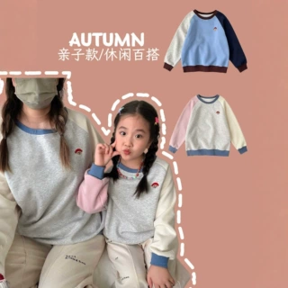秋季新款儿童童装男童女童圆领拼色亲子一家四口卫衣家庭装卫衣