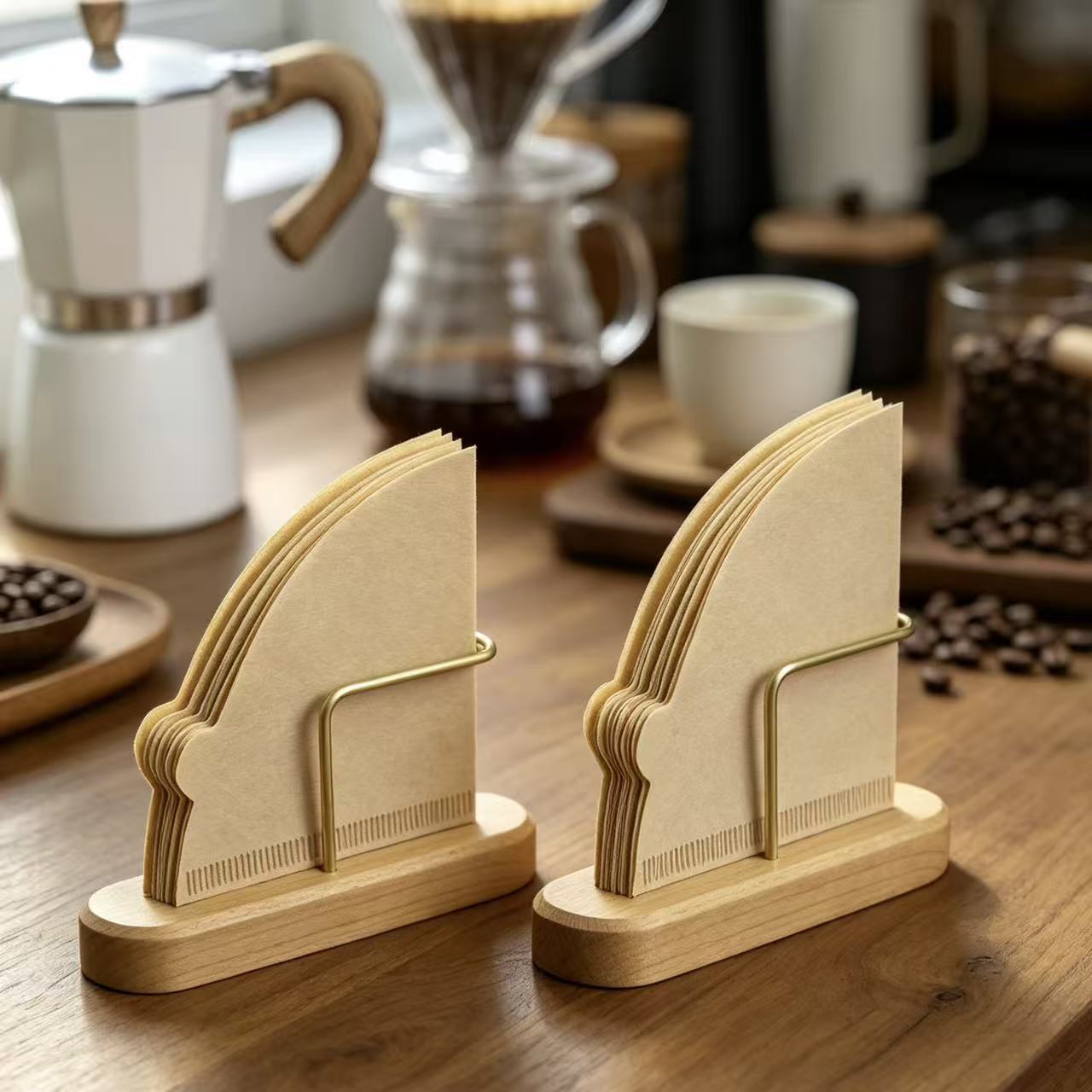 Soporte de madera maciza para filtros de café con forma de cono, para filtros de papel, para uso doméstico, hecho a mano image 5