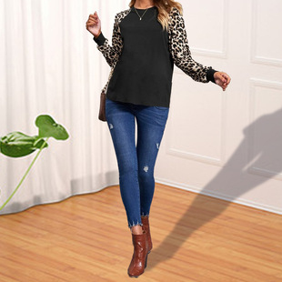 Factory direct spot 2022 new Amazon eBay cross-border European and American maternity long sleeve leopard print crew neck top