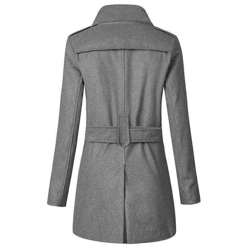 Abrigo retro británico de mediana longitud hebilla abrigo de lana de doble fila de lana engrosada para hombres cinturón rompevientos Delgado Otoño e Invierno estilo japonés