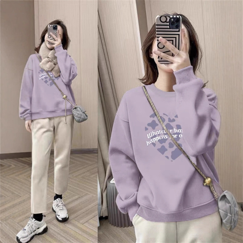 Fashionable Round Neck Sweatshirt for Women Autumn and Winter 2025 New Hot Style Fat mm Plus Size Women's Loose Casual Velvet Top