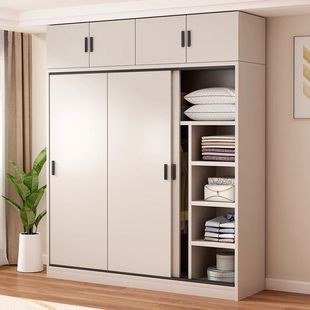 Simple Modern Solid Wood Wardrobe Home Bedroom Fir Sliding Small Apartment Children's Storage Cabinet Wardrobe New Product