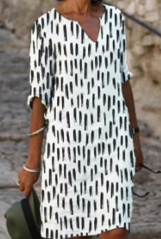 Summer Colorful Printed A-Line Dress With V-Neck, Short Sleeves, Mid-Waist, And Hooded Design_ecoleips.com