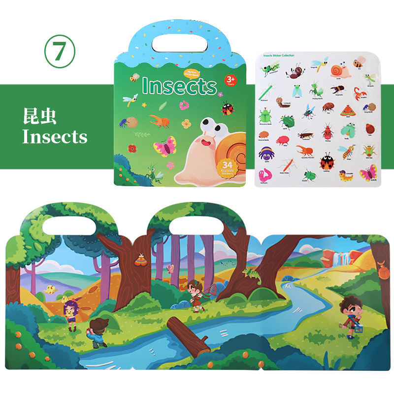 Libro de calcomanías de gelatina portátil para niños de 2-3 a 6 años de edad pegatinas de entrenamiento de concentración para bebés libros silenciosos juguetes educativos