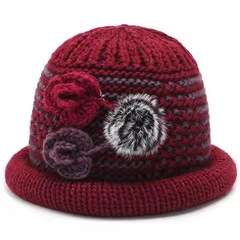 冬天帽子加厚毛線帽老太卷圈韓版保暖帽中老年戶外防寒提花針織帽