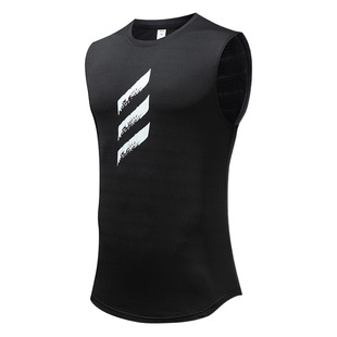 Summer new men's fashionable printed round neck mesh quick-drying bottoming shirt sports casual top sleeveless vest men