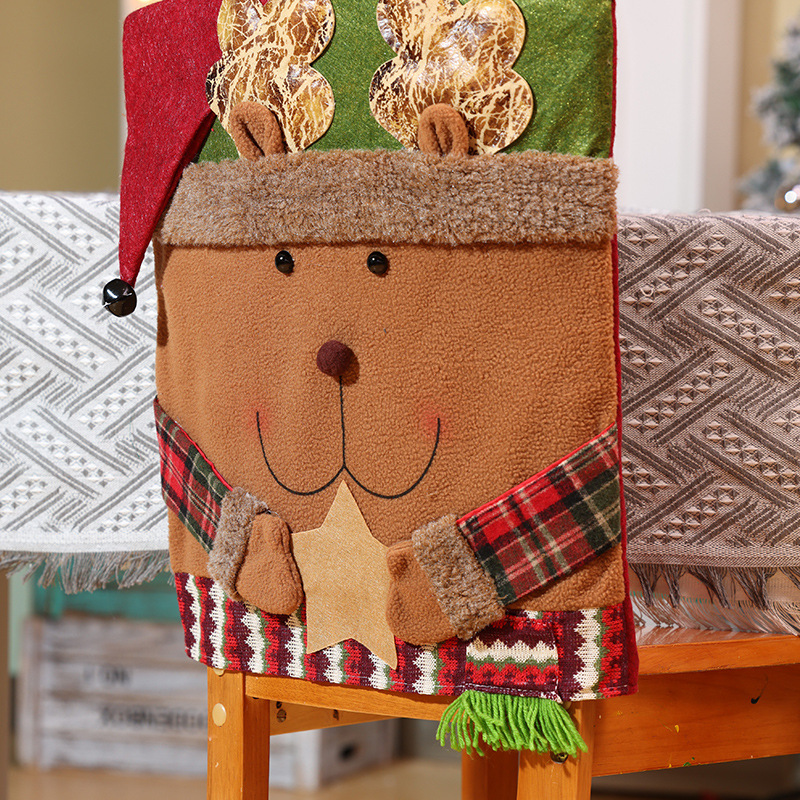 Nouvelles décorations de table et de chaise de Noël Père Noël Bonhomme de neige Poupée stéréo Housse de chaise Robe de maison_voghion.com