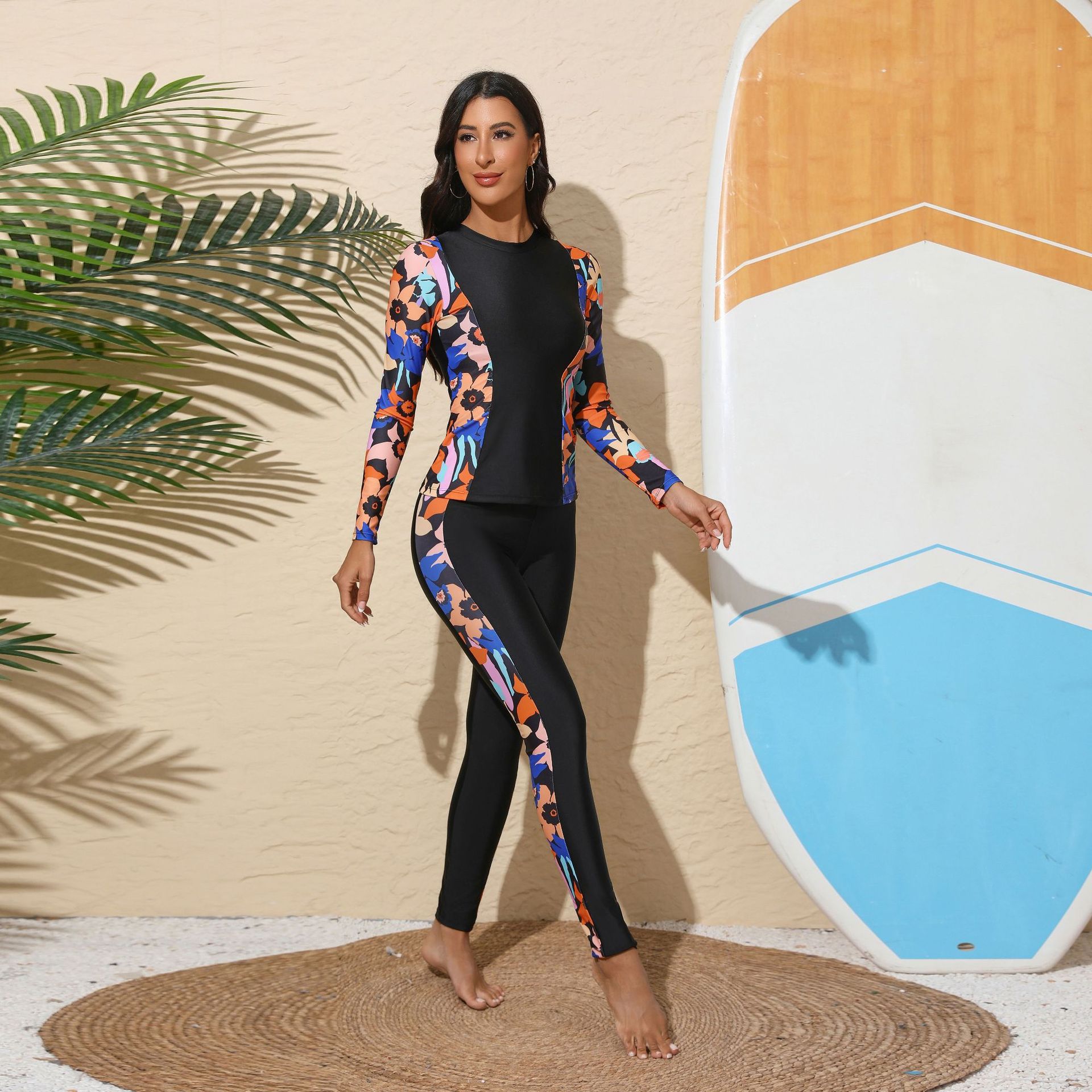 Muslim conservative swimsuit women's long-sleeved surfing suit European and American sports swimsuit women's sunscreen surfing split swimsuit trousers