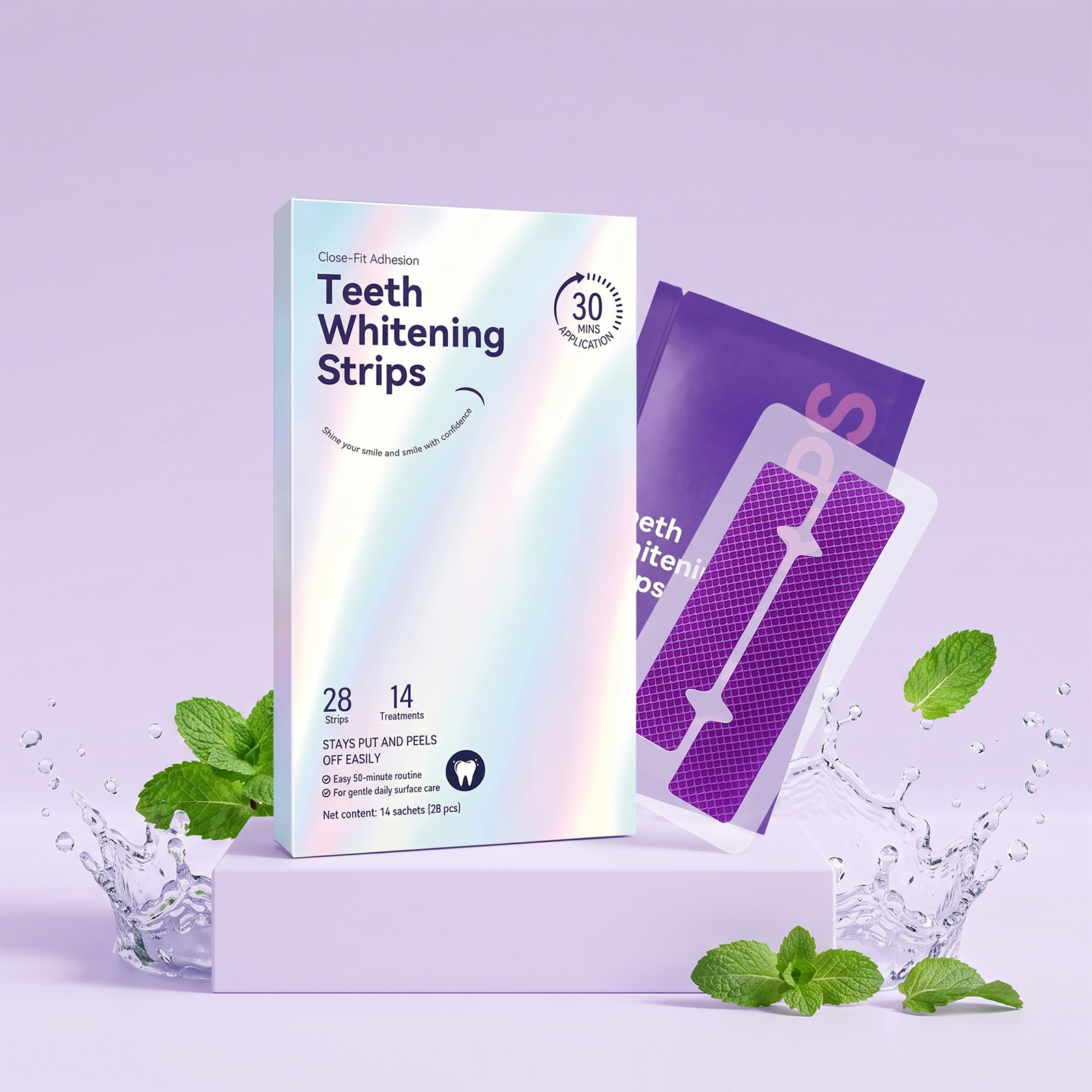 Purple Stain-Removing and Whitening Tooth Strips, Gentle on the Tooth Surface, Freshens Breath, Cares for Tooth Enamel, and Cares for the Tooth Surface