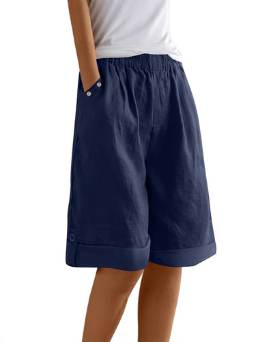 2025 Amazon Cotton Linen Shorts Five-Pocket Pants Solid Color Casual Straight Leg Pants Cross-Border Organic Cotton Show Off Legs