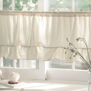 Linen homestay style half curtain small window gauze curtain short door curtain decoration block solid color retro temperament simple in stock wholesale