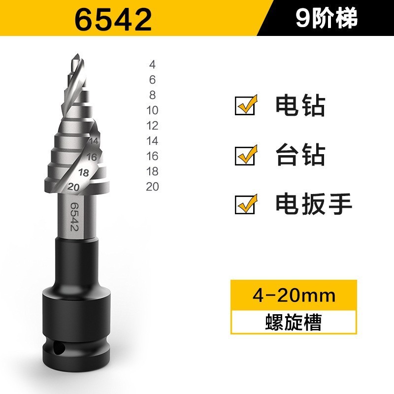 高钴扩孔开孔器电动扳手专用宝塔钻头高硬度铁皮不锈钢板打孔专用|undefined
