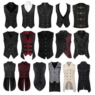 Cross-Border Amazon Wish New Men's Medieval Costume Retro Gothic Long Dress Vest Halloween Costume