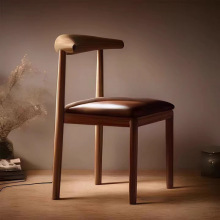 餐椅家用现代简约餐厅凳子快餐店椅子原木风餐厅靠背铁艺牛角椅
