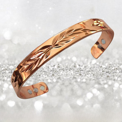 Amazon Men and Women Leaves Bracelet European and American Electroplated Rose Gold Open Bracelet Magnetic Health Bracelet Wholesale