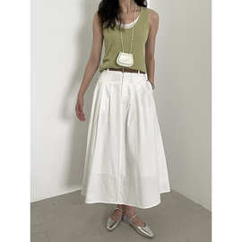 MMC白色半身裙女夏季新款显瘦蓬蓬裙高级感中长款伞裙高腰a字裙子