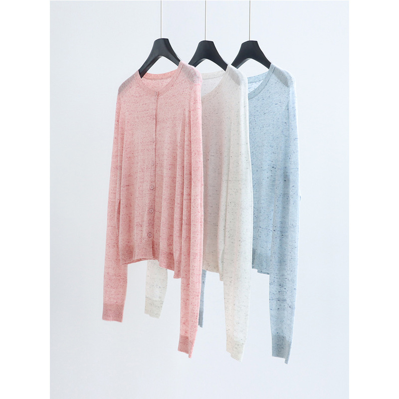 48 Colorful Yarn Round Neck Knitwear Wool Linen Cardigan Spring and Summer Thin Long-Sleeved Sun Protection Top Work Clothing Simple 48 Colorful Yarn Round Neck Knitwear Wool Linen Cardigan Spring and Summer Thin Long-Sleeved Sun Protection Top Work Clothing Simple