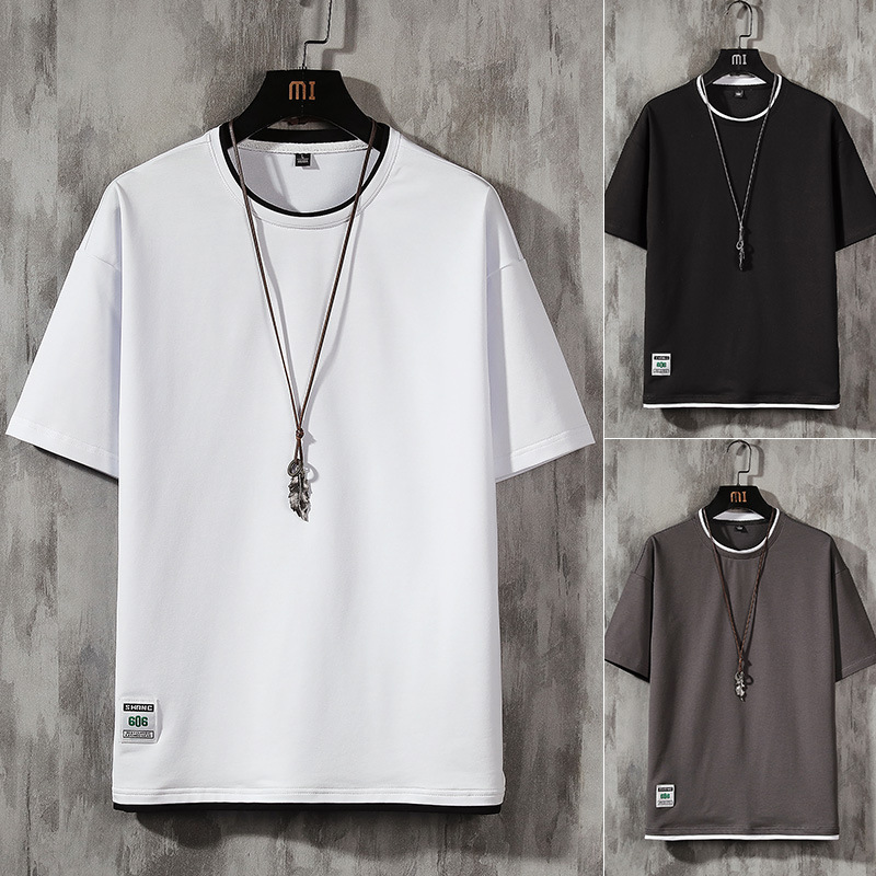 Short sleeved T-shirt for men and two summer trendy T-shirts with loose round neck casual short sleeves_voghion.com