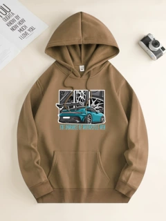 Men's Casual Hooded Sweatshirt with Motorcycle Print - Polye