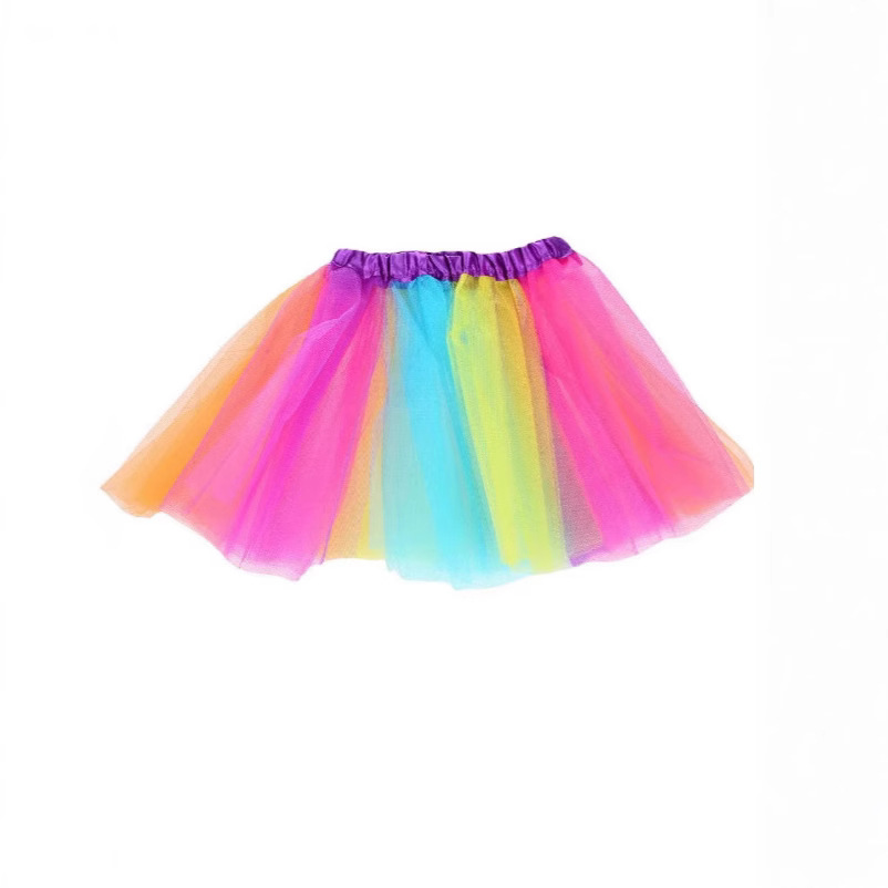 Colorful Skirt European and American Popular Rainbow Tutu Skirt Five-Pointed Star Gauze Skirt Mesh Tutu Skirt Girls Rainbow Half-Length Gauze Skirt