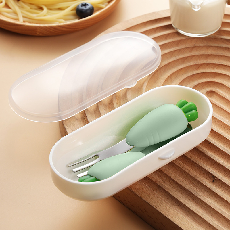 당근 모양 스푼/포크 세트 (플라스틱 포장) - 그린