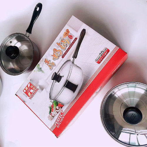 Ten Yuan Store Supply 16/18/20cm Stainless Steel Soup Pot Single Handle Boxed Milk Pot 9.9 Instant Noodle Pot Wholesale