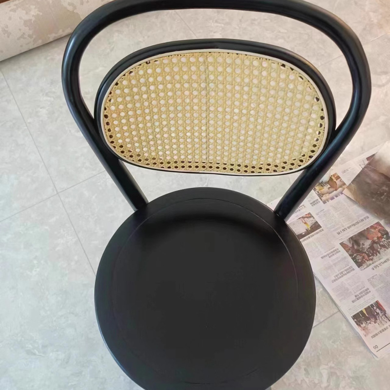 北欧無垢材籐ダイニングチェアわびさびスタイルレストランカフェレトロチェアシンプルな背もたれホームデザイナーチェア|undefined