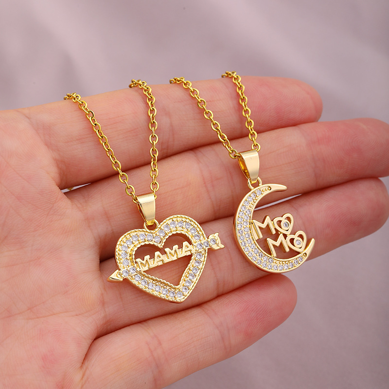 304 Stainless Steel Copper Fashion MAMA Plating Inlay Letter Heart Shape Zircon Pendant Necklace display picture 5