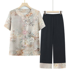 Middle-aged and Elderly People's Shirt Summer suit Top Grandma's Short-sleeved Two-piece suit Mother's Summer Thin Shirt