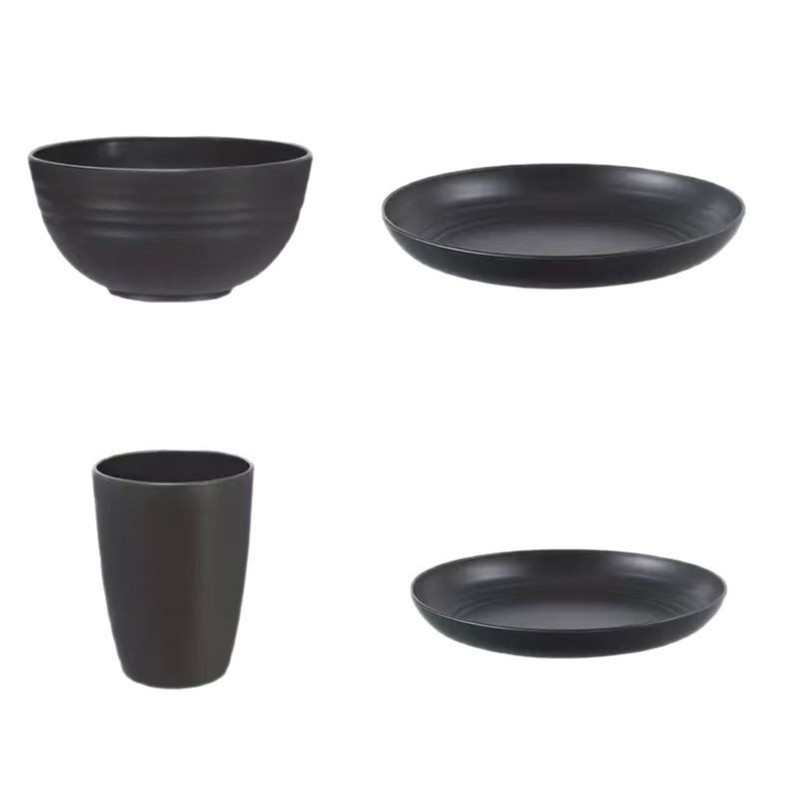 小麦わら食器セット創意防投純黒色食器セット家庭用果物皿食器カップ|undefined