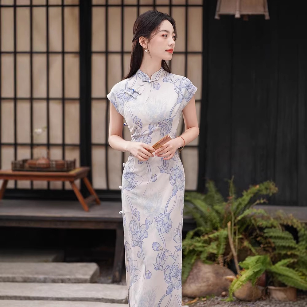 贝之韵青花改良新中长文艺旗袍女2026春新款少女短袖年轻款上班穿