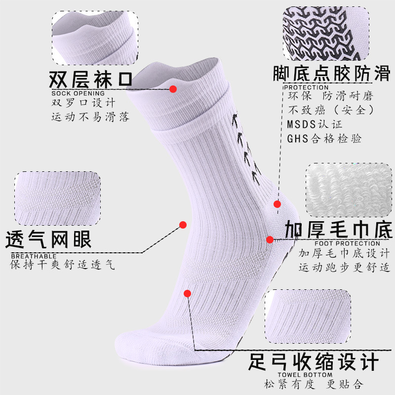Calcetines de fútbol de goma de punto profesional transfronterizo calcetines antideslizantes de tubo medio de entrenamiento para hombres calcetines deportivos absorbentes de sudor de fondo de toalla al por mayor