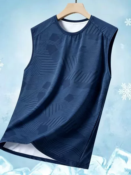 Men's Ice-Feel Geometric Pattern Sports Vest, Quick-Dry Breathable Fitness Running Training Vest, Multi-Color for Export