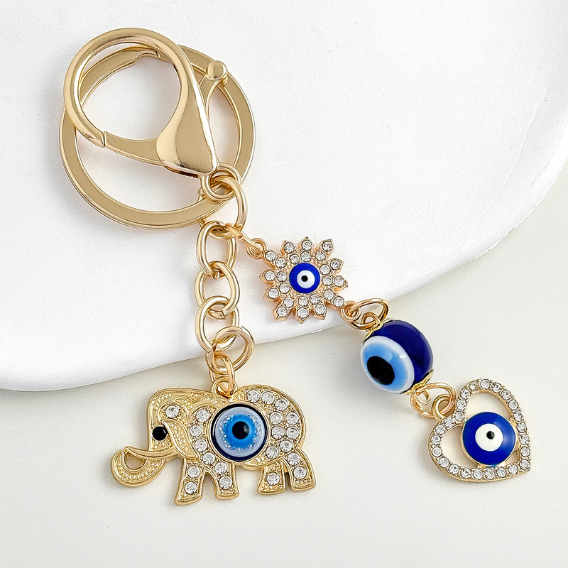 Cross-Border Hot-Selling New European and American Heart-Shaped Water Drop Elephant Devil's Eye Pendant Accessory Keychain Keyring Elephant