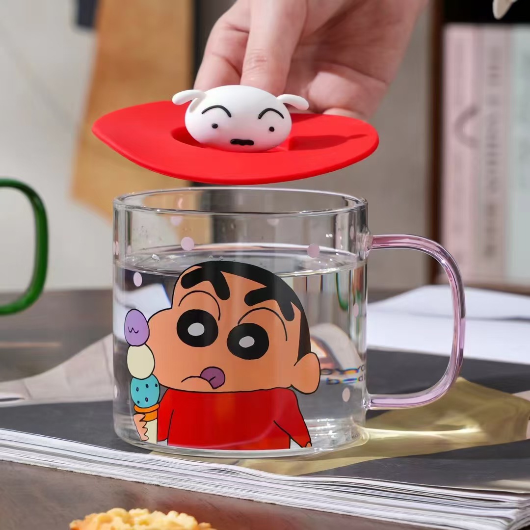 Crayón pequeño nuevo vidrio copas de pareja taza con tapa de regalo de cumpleaños de chicas taza de agua casera taza de café de desayuno