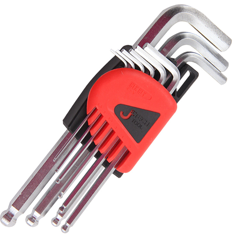 捷科BM-C9加长球头内六角扳手合金钢染黑加硬公制9件套1.5-10mm