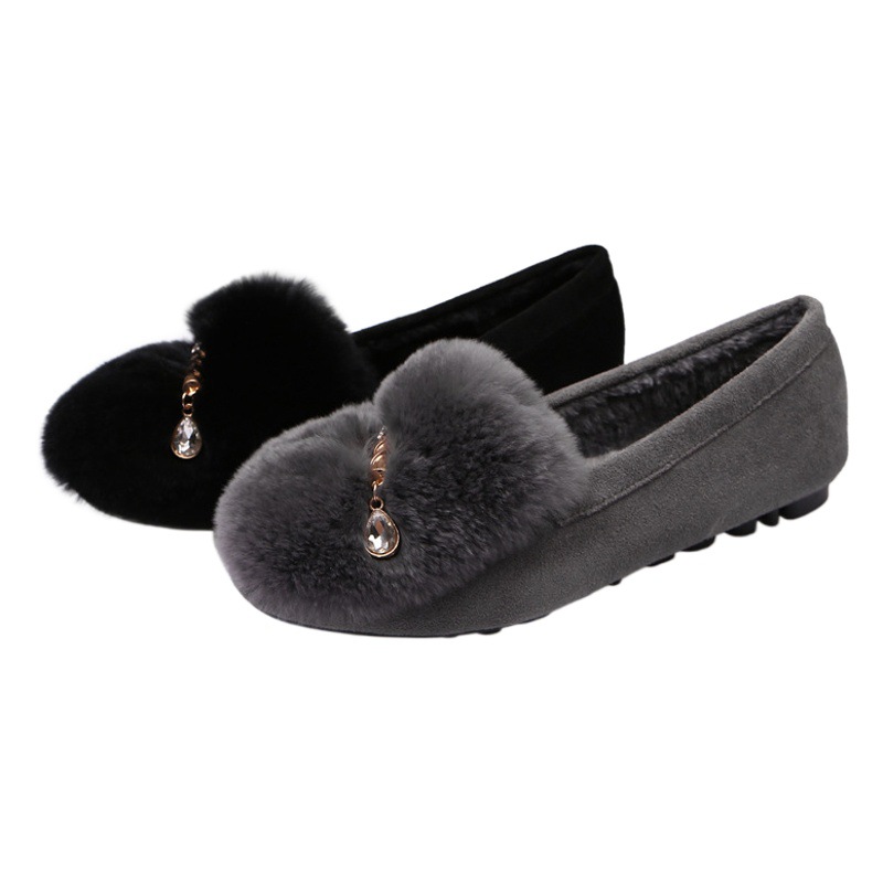 2023 zapatos de felpa nuevo estilo coreano versátil mocasines planos de otoño e invierno de las mujeres embarazadas más el tamaño de los zapatos de mujer 41-43 forrado de lana