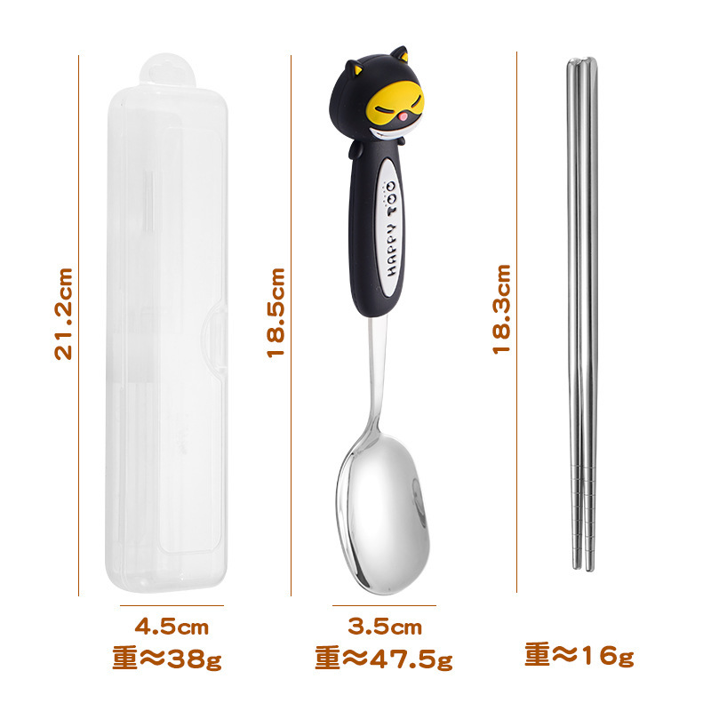 304ステンレス携帯食器セットアイデア漫画スプーンフォークセット学生スプーン箸携帯食器|undefined