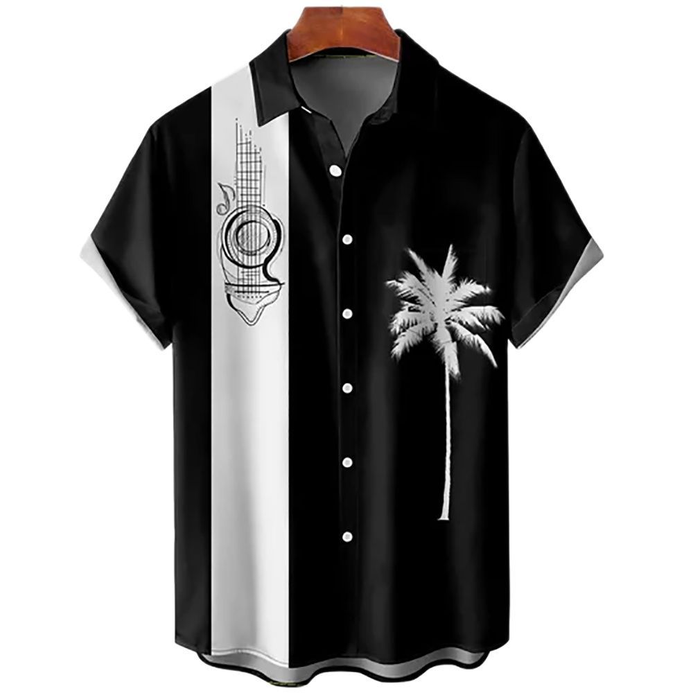 Estación independiente transfronteriza europea y americana nueva camisa para hombre impresión digital 3D Hawaii blusa casual de manga corta a rayas anchas