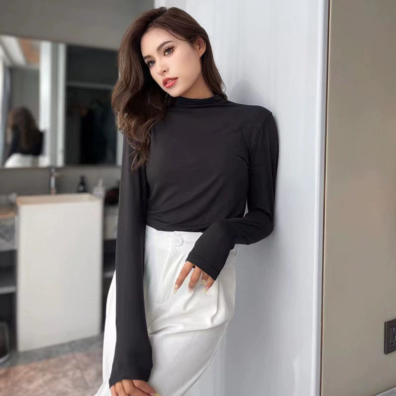 Популярная трансграничная женская базовая рубашка с девятью цветами, приятная для кожи телесного цвета, осенне-зимняя полугольф, однотонная, облегающая, высокоэластичная внутренняя одежда