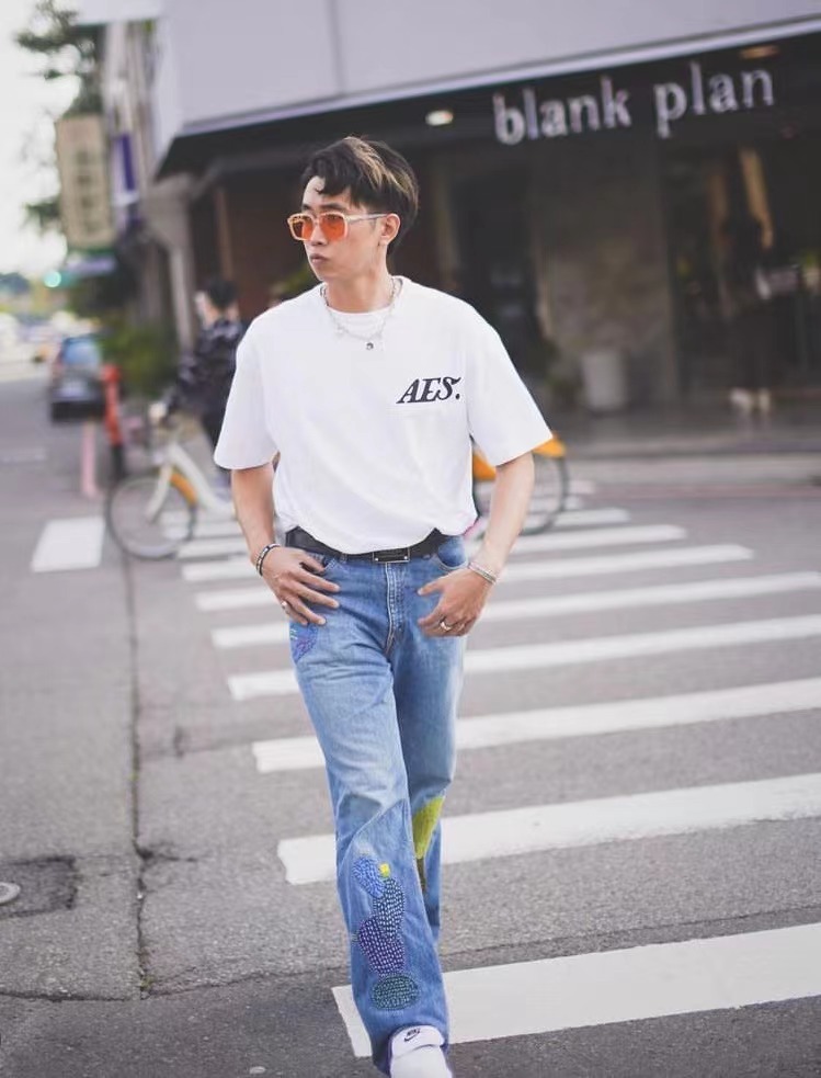 KAPITAL VINTAGE Kazuhiro Hirata ins style cactus embroidery handmade patch loose large size jeans_voghion.com