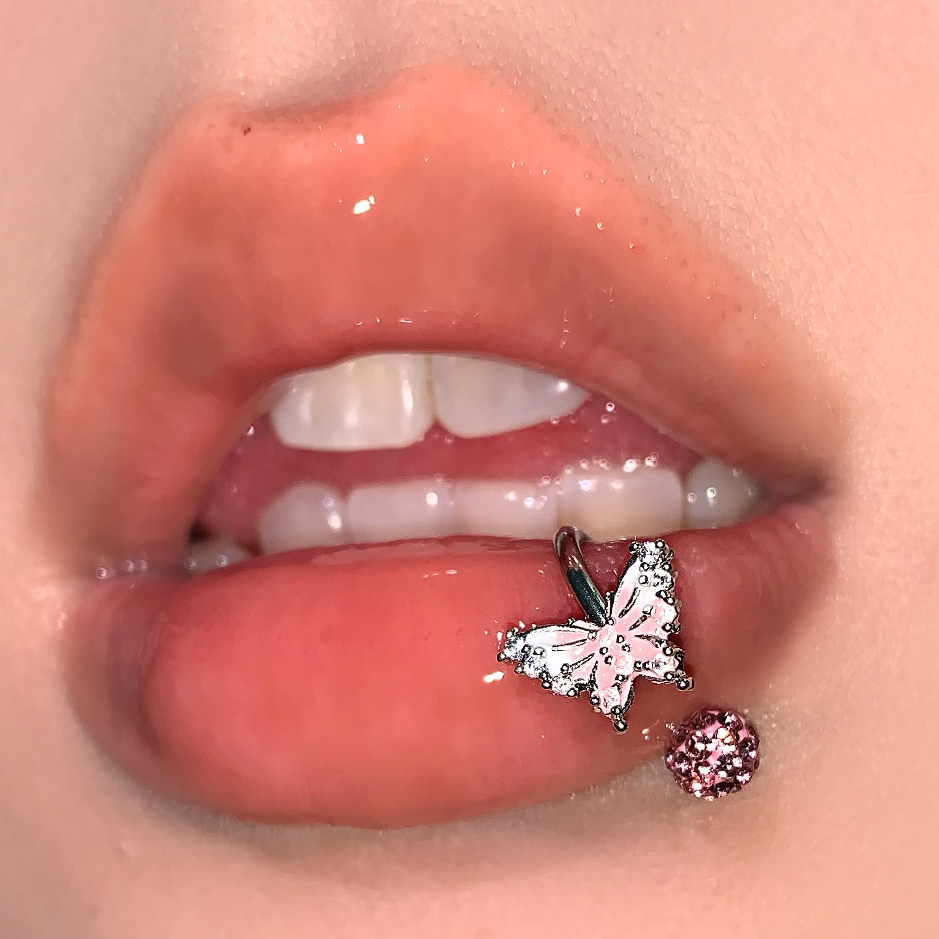 Pointed labret stud close-up product detail