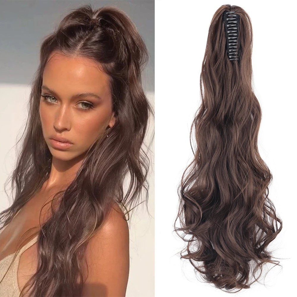 Krøllet syntetisk hestehale-extension med clips til kvinder_voghion.com