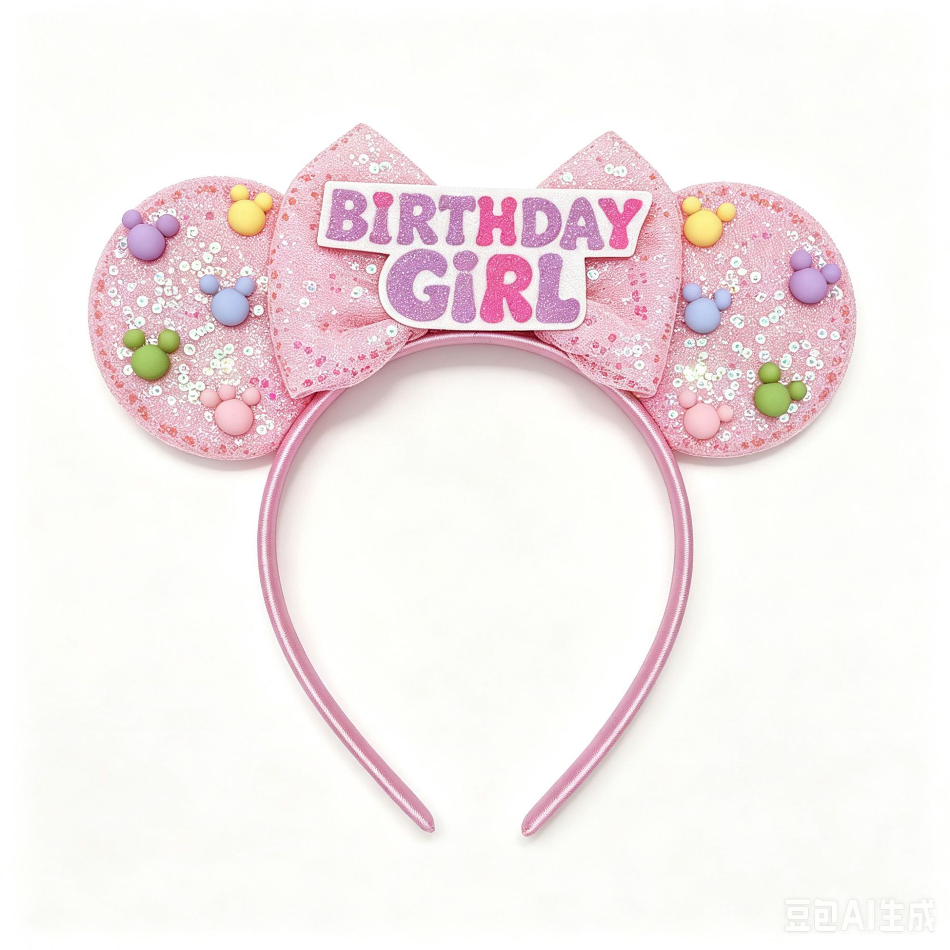 Cabeza Mickey de color con lentejuelas rosadas